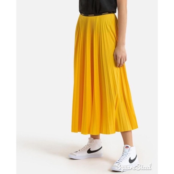 Pleated Chiffon Mustard Yellow Mid Calf Skirt - Picture 5 of 6